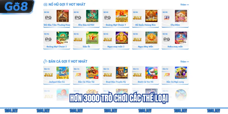 Go8 - Trải Nghiệm Cá Cược Online Đa Dạng Và Minh Bạch 4 Hơn 3000 trò chơi các thể loại